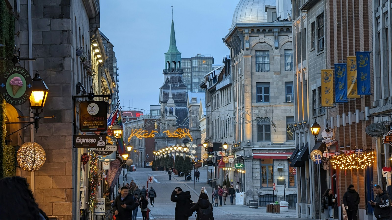 Cobblestone street in Old Montreal, Quebec